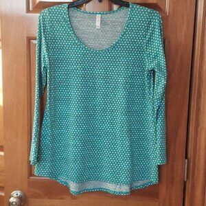 LuLaRoe Soft Vintage Teal Polka-dot Tunic, Size Large, Like New